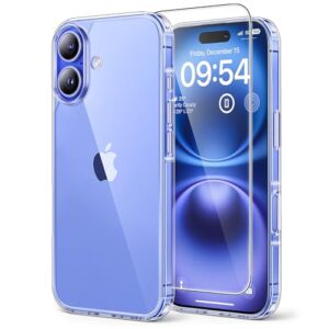 TAURI 3 in 1 for iPhone 16 Case, Compatible with MagSafe [Anti-Yellowing] with 2X Screen Protectors, Military-Grade Protection, Shockproof Phone Case for iPhone 16 6.1", Clear