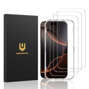 UNBREAKcable Screen Protector for iPhone 16 Pro - 3 Pack, Double Shatterproof HD Tempered Glass [Full Coverage] [Easy Installation Frame] [9H Hardness] [Case Friendly] for Apple 6.3"