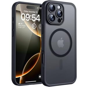 TOCOL Magnetic for iPhone 16 Pro Case 6.3-Inch, Fit for MagSafe, Upgraded [Full Camera Protection], [14FT Military Grade Drop Tested] Shockproof Slim Translucent Matte Back Phone Cover (Black)
