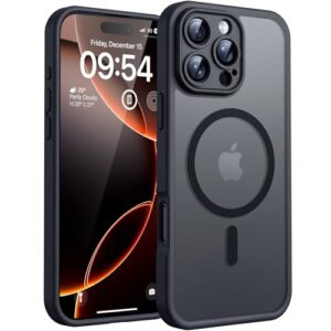 TOCOL Magnetic for iPhone 16 Pro Max Case 6.9-Inch, Fit for MagSafe, Upgraded [Full Camera Protection], [14FT Military Grade Drop Tested] Shockproof Slim Translucent Matte Back Phone Cover (Black)