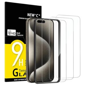 NEW'C 3 Pack Designed for iPhone 15 Pro Max Screen Protector (6.7 inches),Tempered Glass with easy installation tool included,Case Friendly Ultra Resistant