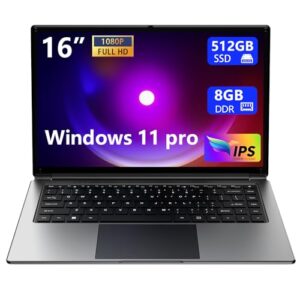 Laptop 16-inch 8GB DDR 512GB SSD Portable Laptop,Expandable to 1TB Pentium Quad-core CPU up to2.64 GHz 9000mAh Battery Mini HDMI Interface USB3.0 Interface Dual-Band WiFi Webcam Slim laptops
