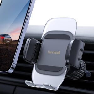 Lamicall Car Vent Phone Holder - [2025 Spring Clip] Quick Release Car Phone Mount with Metal Hook, Universal Air Vent Cradle for iPhone16 15 14 13 12 11 Pro Max Plus Mini Xs, Samsung S25, 4-7” Phone