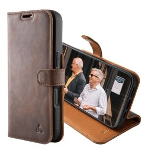 Snakehive Leather Wallet for iPhone 16 Pro - Real Leather Wallet Phone Case with Viewing Stand and Card Holder - Flip Folio Cover with Card Slots (Brown)